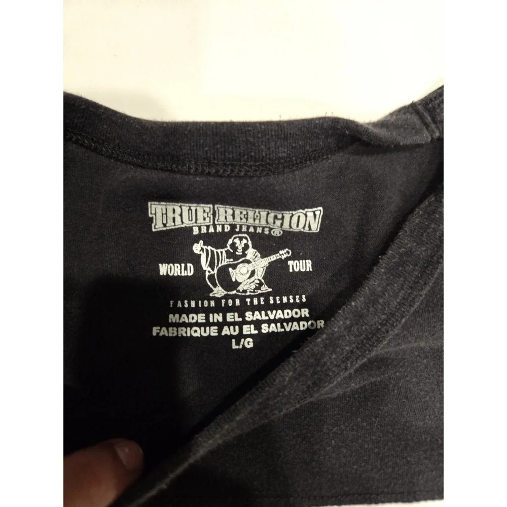 True Religion Men's Graphic T-Shirt Buddha Logo Colorblock Black White Size L